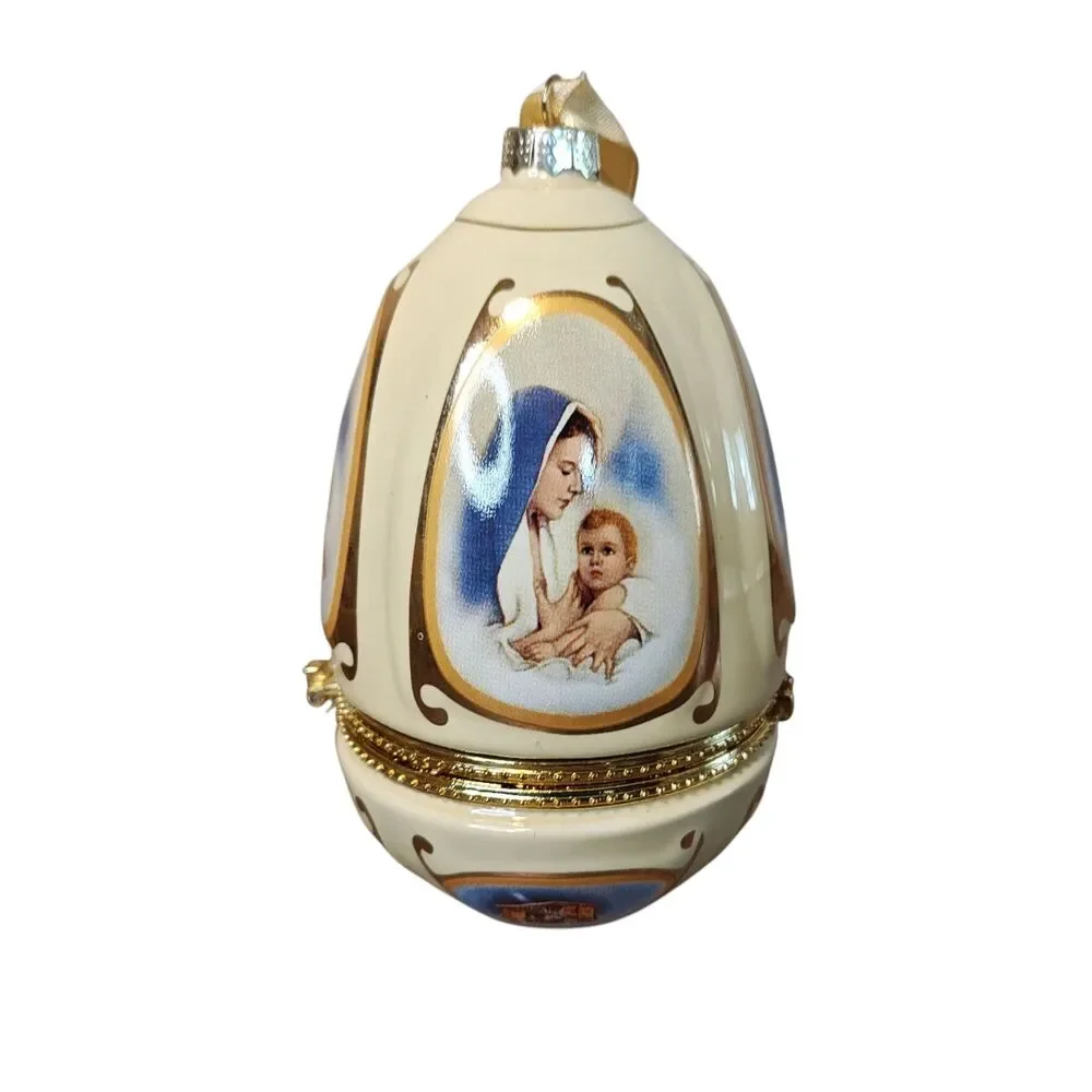 Mr. Christmas‎ Musical Egg Ornament Hinged Trinket Box Madonna Nativity w/Box